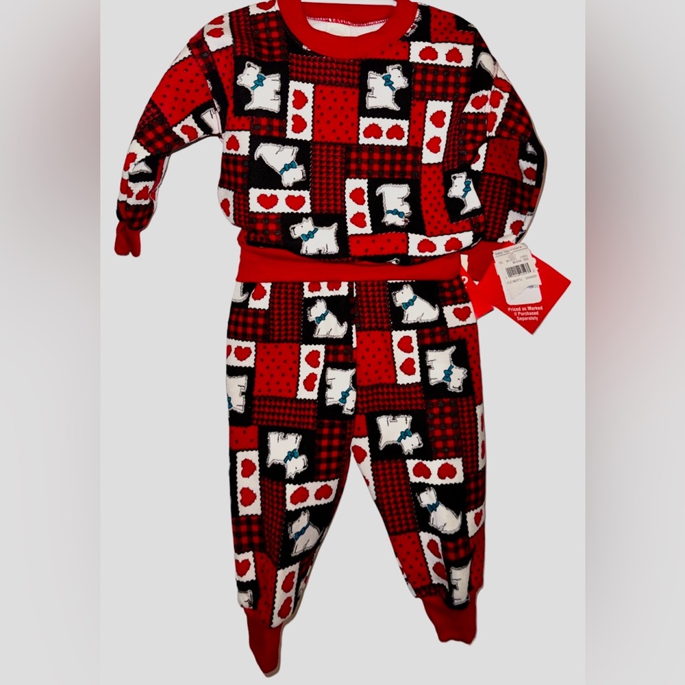 Vintage Baby Gro Girls Red Black Scottie Dog Sweatsuit Pants 12-18 Months NWT